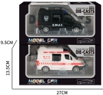 Метален Микробус Полиция и Пожарна със Светлина, Звук и Въртене 13×6×15 см Мащаб 1:32